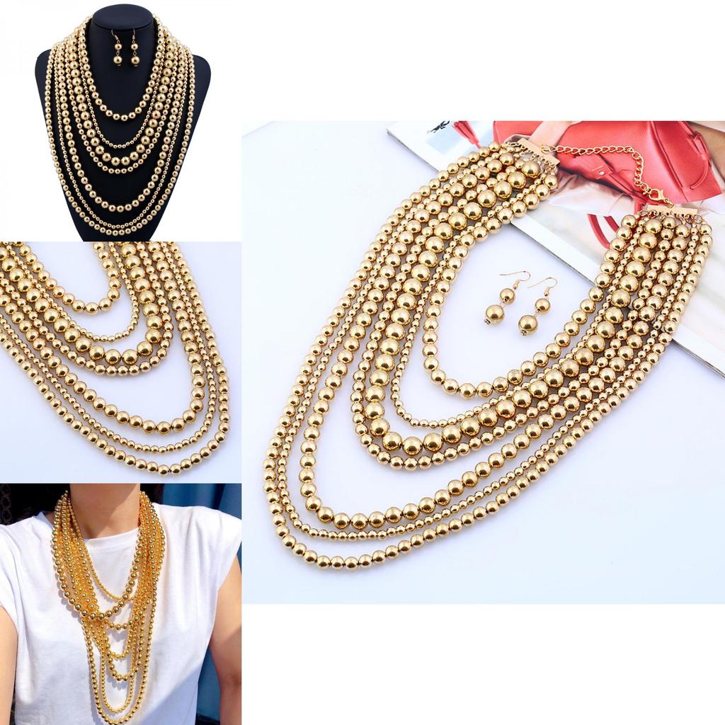 Geometric Multi Layer Gold Beaded Necklace For Women Fashion Trend Spring