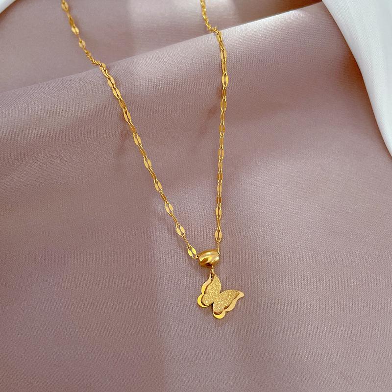 Light Luxury Minimalist Style Butterfly Stove Real Gold Instagram Internet Celebrity Collarbone Chain Fashion Pendant Necklace