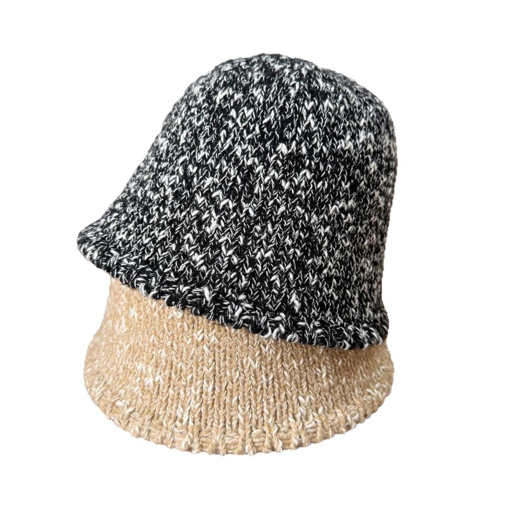 Autumn and Winter Mixed Yarn Knitted Bucket Hat Women's Simple Basin Hat Soft Waxy Warm Face Small Modified Head Type Daily Cold Hat