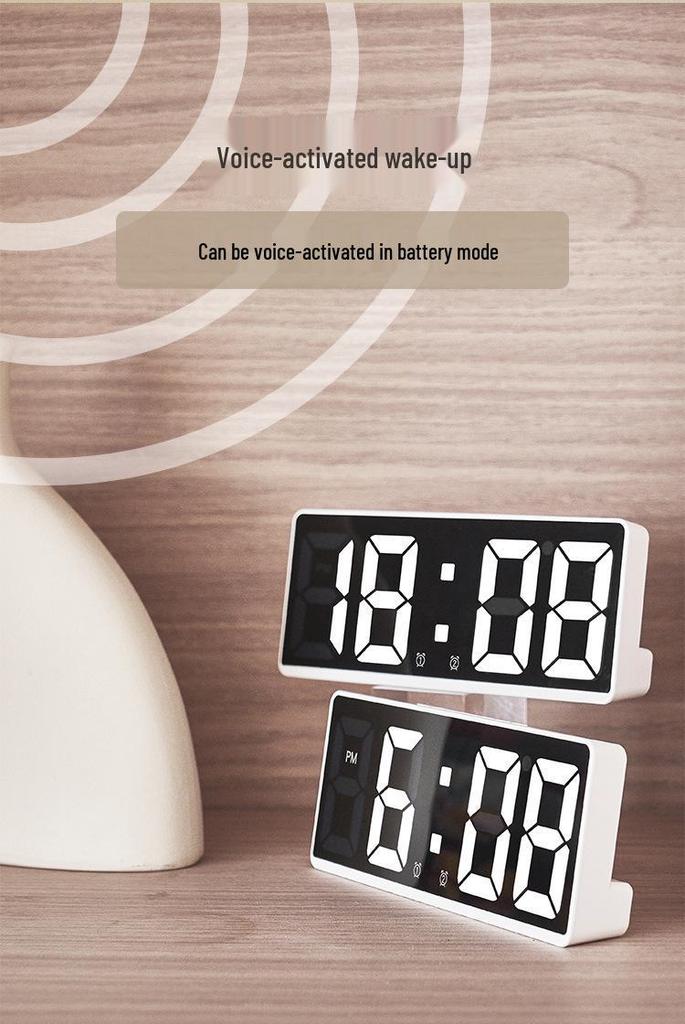 Minimalist Dual Alarm LED Clock - Large Screen Digital Bedroom Bedside Korean Style (6628)
