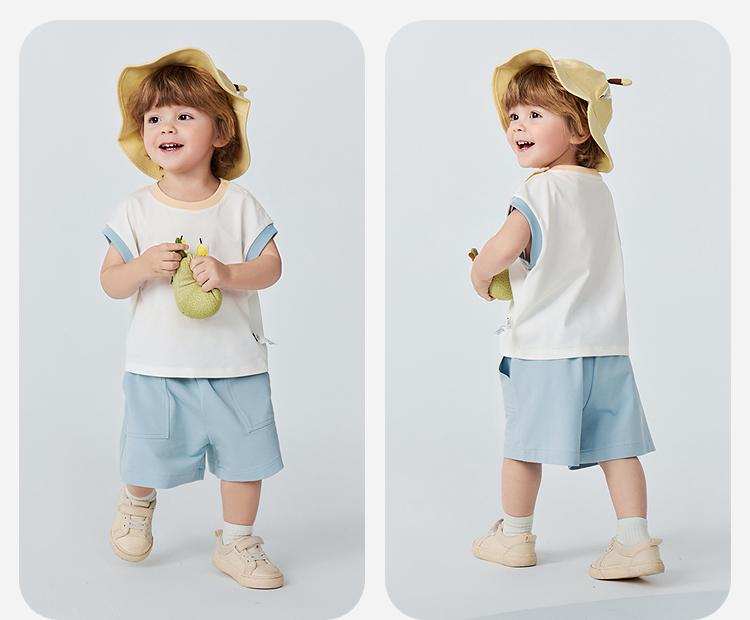 [Cotton Quick Drying] Mini Balabala Boys and Girls' Set Baby Moisture Absorbing and Breathable Short Sleeve Tank Top Shorts 26 Summer