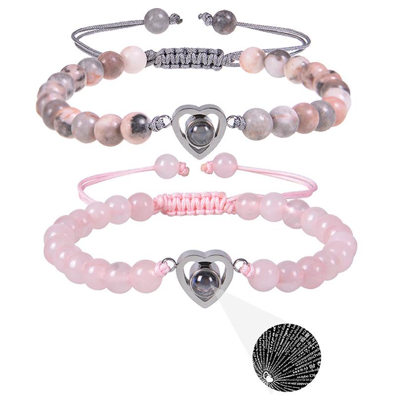 

Pink Crystal I Love You Projection Bracelet with Heart-Shaped Stone