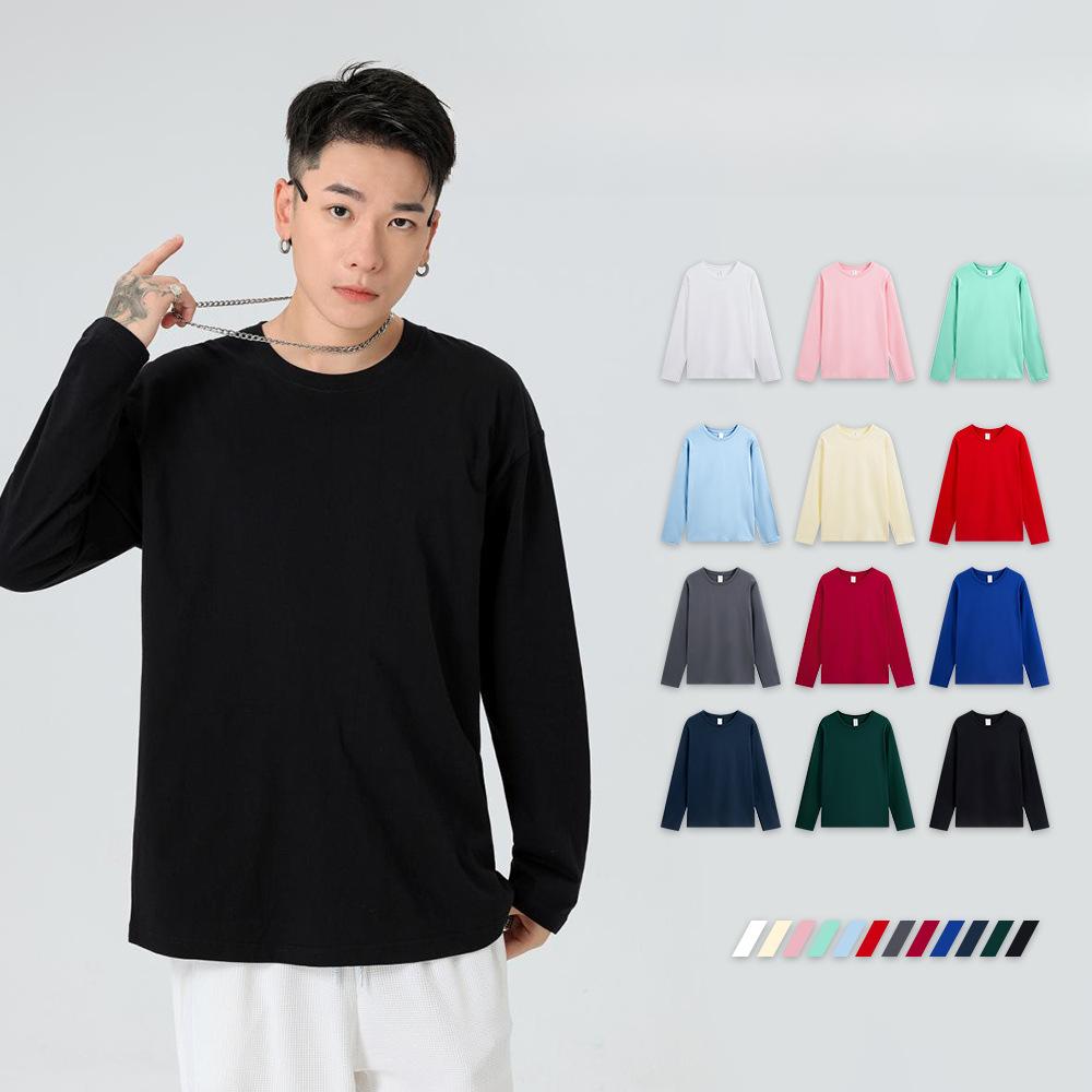 Minimalist Fashion Base Layer Women's Autumn Long-Sleeve Pure Cotton Straight-Shoulder T-Shirt Men's Crew Neck Solid Color Basic Couple's Sweatshirt