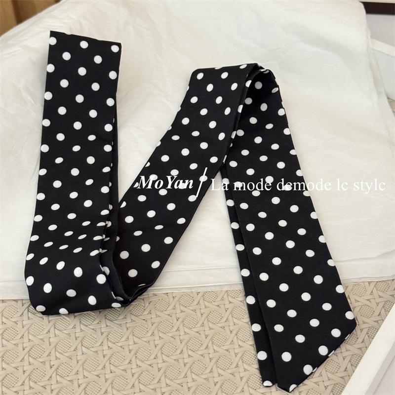 

4.5x135cm White Black Beige Korean Long Skinny Hair Scarf for Women Polka Dot Fashion Headband Neckerchief Hair Accessories чорний