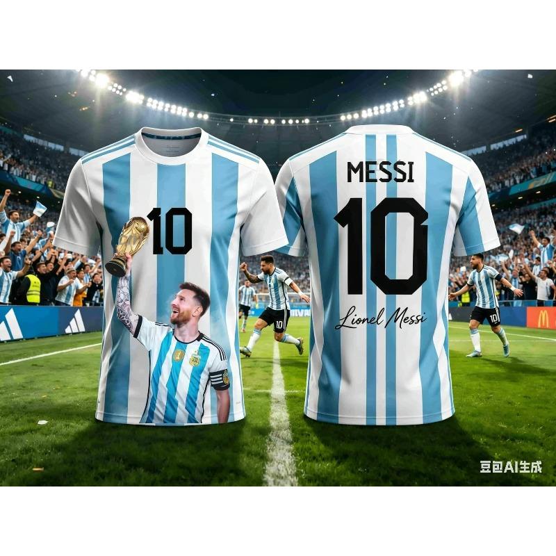 MDHAO xin nan zhuang  3D txu Messi Stijl Zomer 3D Printbare Kinderkleding Voetbalshirt T-shirt Los en Comfortabel Geschikt voor Sportkleding XXS