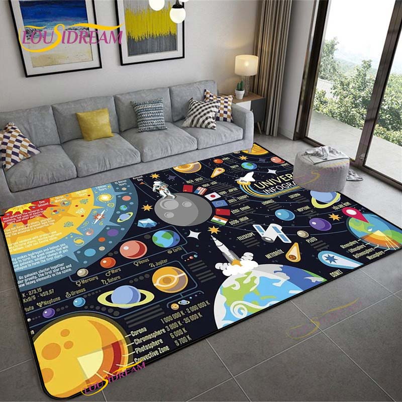 Cartoon Space Universe Planet Carpet for Living Room Bedroom Sofa Area Rug Kitchen Door Un-slip Floor Mat Alfombra Birthday gift