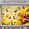 Fond de ruche d'abeille 2D avec motif floral Abeilles et Fleurs Jaunes Tissu de Fond