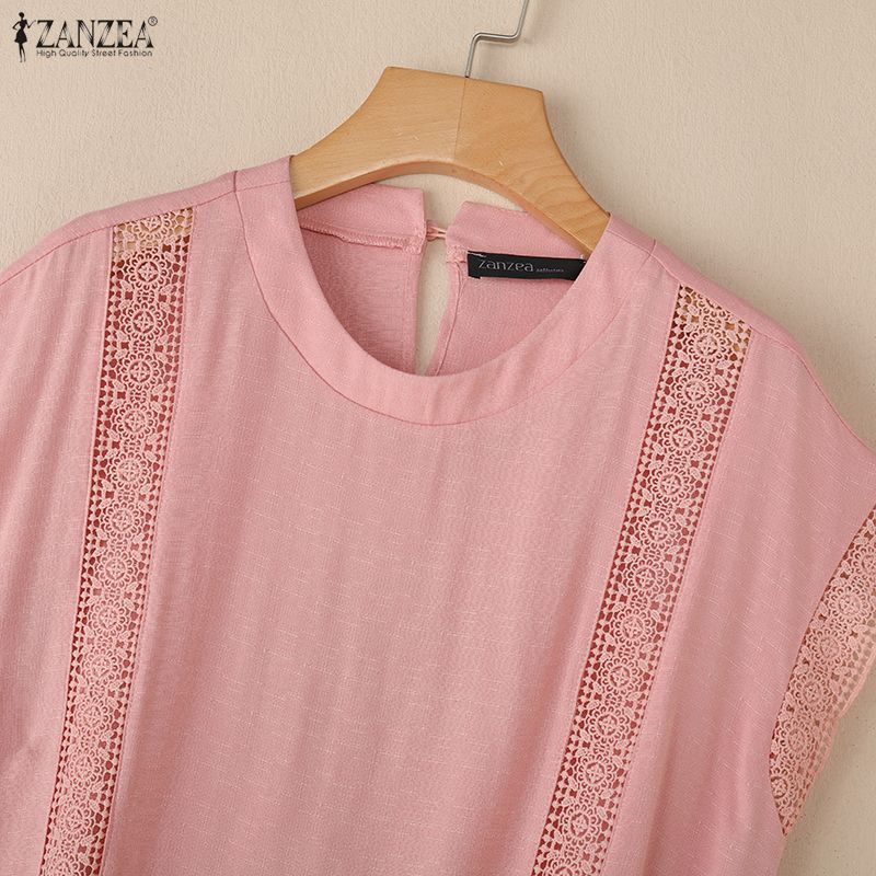 ZANZEA Women Summer Casual Round Neck Sleeveless Lace Crochet Patchwork Tank Tops
