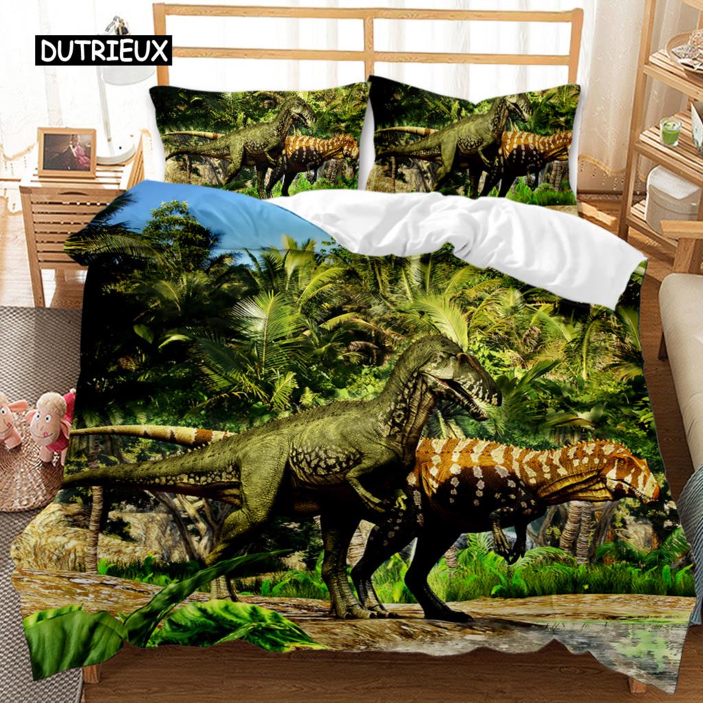 Dinosaur Duvet Cover Set Jurassic World Battle Bedding Set Unique Dinosaur Polyester Bedding for Kids Adults Queen King Size