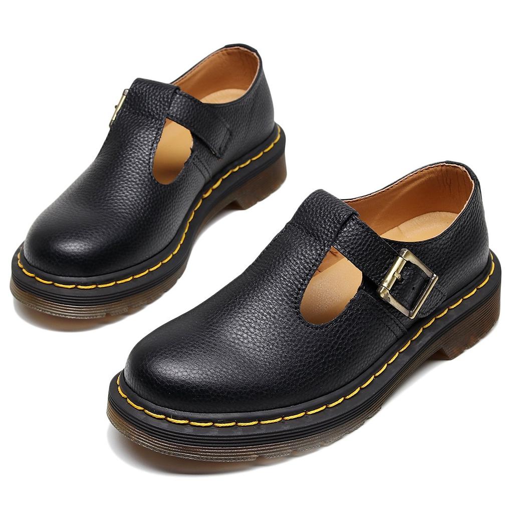 Neue Mary Jane Schuhe mit T-Riemen aus echtem Leder, niedrig geschnittene kleine Lederschuhe für Damen mit Litschi-Muster, erste Schicht, Studenten-Freizeitschuhe