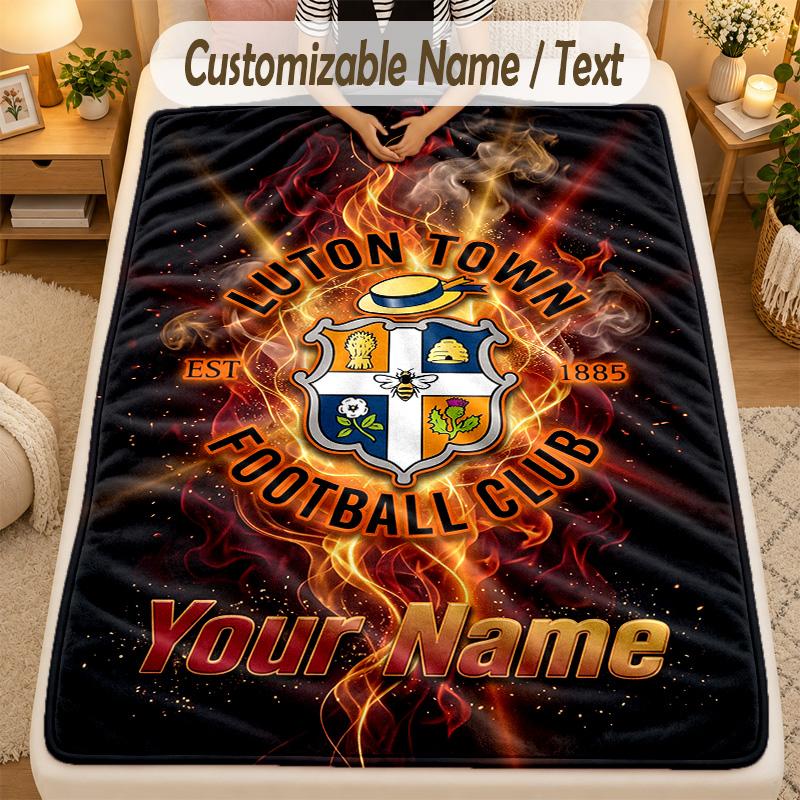 Flannel BlanketLuton Town Custom Name Text Personalized Soft Warm Throw Blanket Home Decor Gift