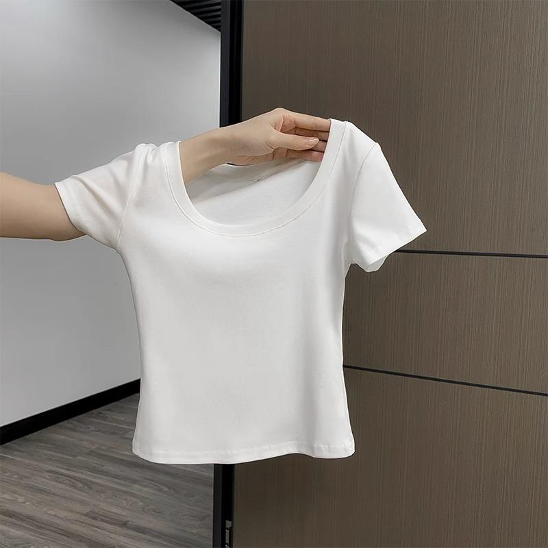 Design sense niche short-sleeved t-shirt women's summer new slim and thin simple casual versatile half-sleeved 