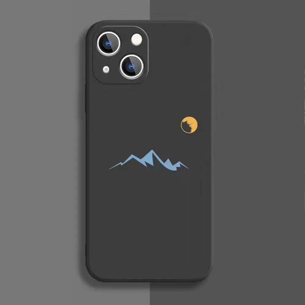Line Mountain Scenery Phone Case for IPhone 16 15 Pro Max 13 12 11 XS MAX X 7 8 14 Plus Shockproof Simple Sun Moon Couples Cover