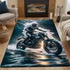 "Rider On Motorcycle Over Ocean Waves" Patterned Carpet, Non Slip Mat Suitable for Living Room and Bedroom Sofas