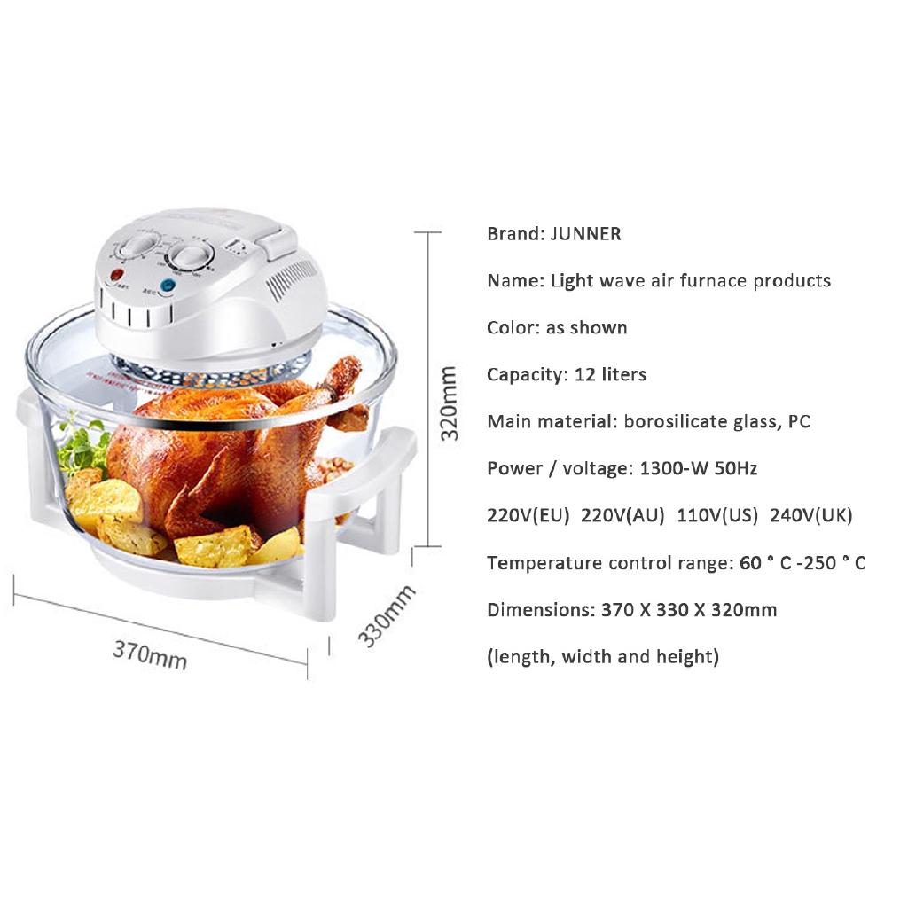 110V-240V Conventional Infrared Oven Roaster Air Fryer Turbo Electric Cooker Multifunction BBQ Bake Cook 12L 1300W