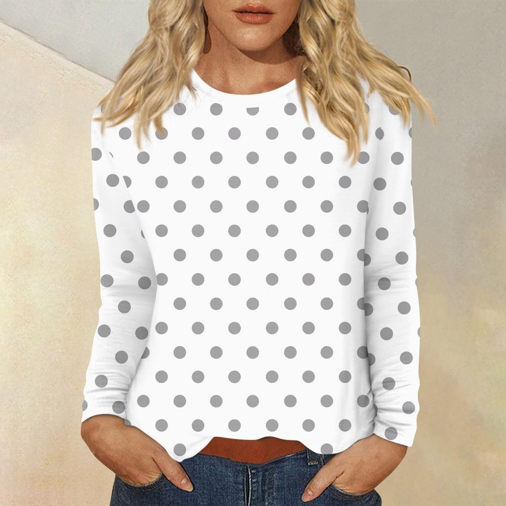 Damen Täglich Lässig Langärmlig Bedruckt O-Ausschnitt Oberteil