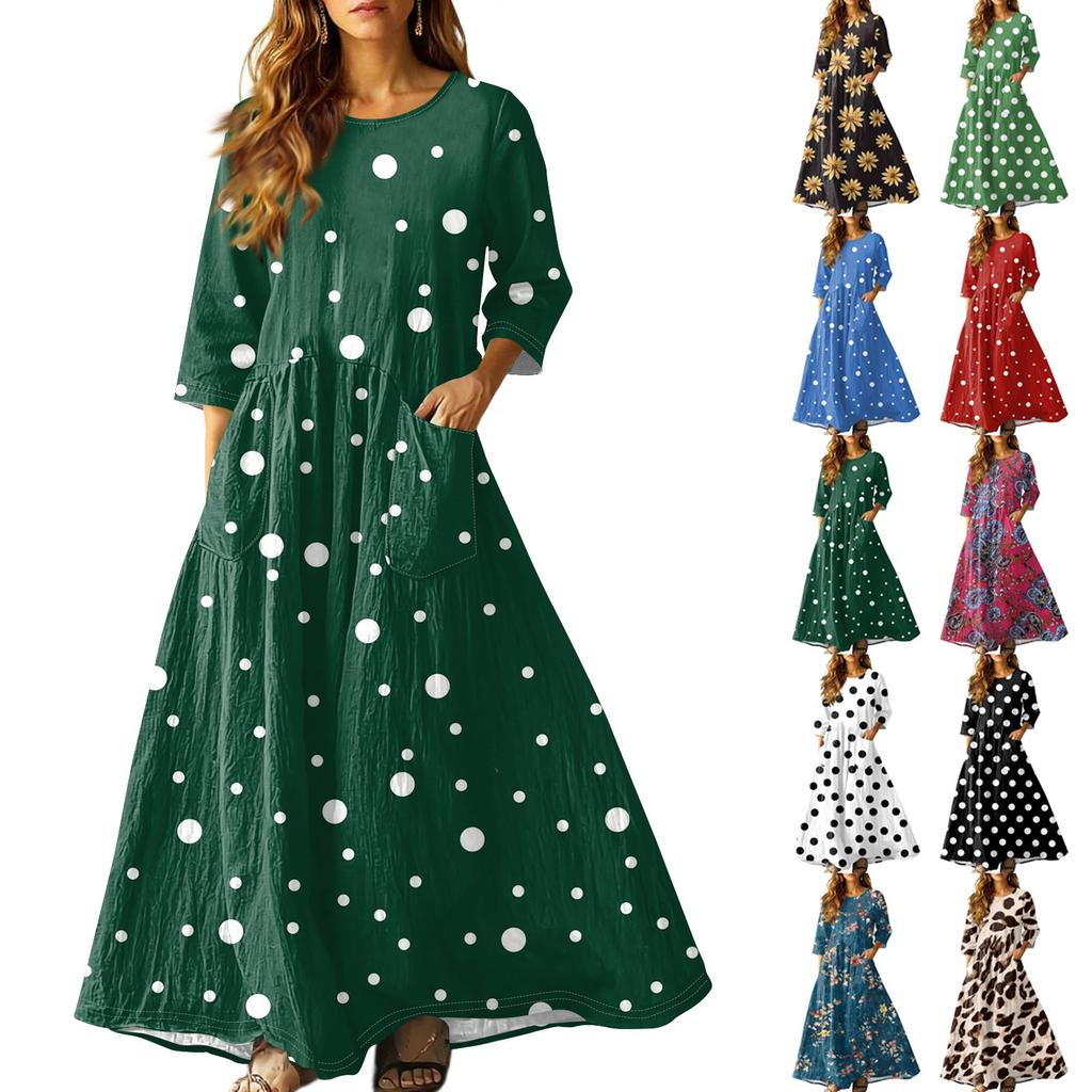 Dámské retro etnické lněné maxi šaty bez rukávů s výstřihem do V a stuhovou výšivkou