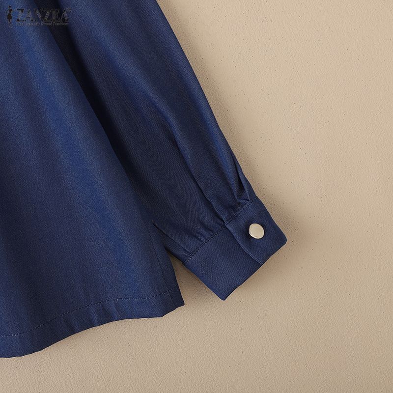 ZANZEA Women Casual Turn Down Collar Loose Long Sleeve Blouse