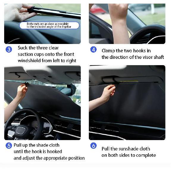 SEAMETAL Telescopic Car Sun Shade Hidden Windshield Sun Protection Cover UV-Blocking Privacy Curtains 72-140cm Adjustable Width