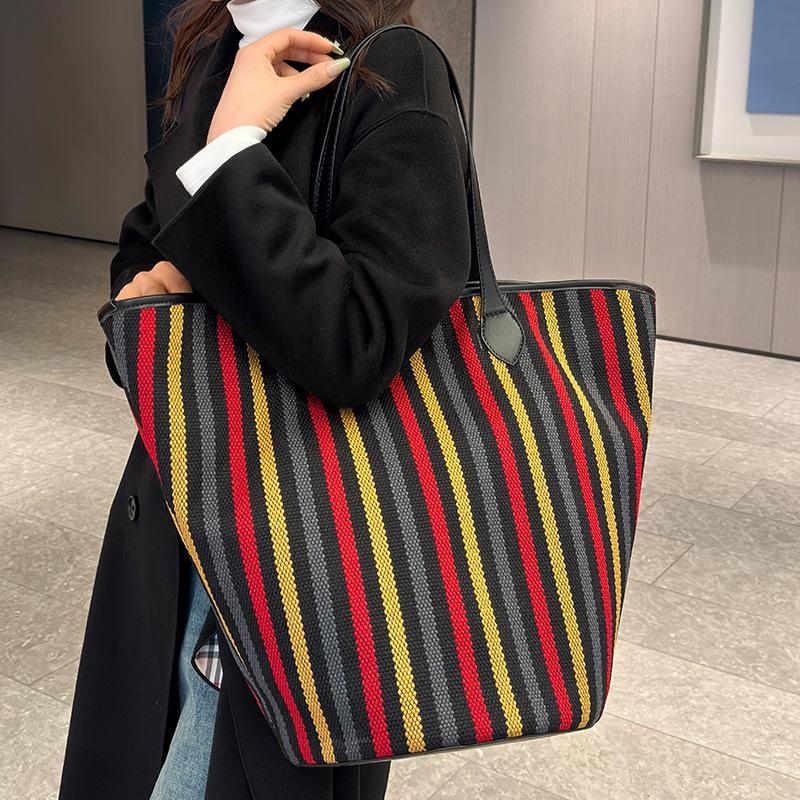 Borsa in Tela Donna Alta Gamma Grande Capacità Versatile Nicchia Righe Borsa a Mano Borse a Spalla