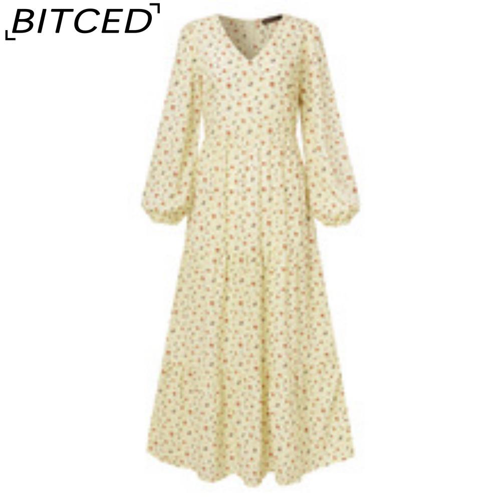 

BITCED Женское мини-платье макси с оборками и цветочным принтом, повседневные платья с длинным рукавом и V-образным вырезом XXXXXL жёлтый