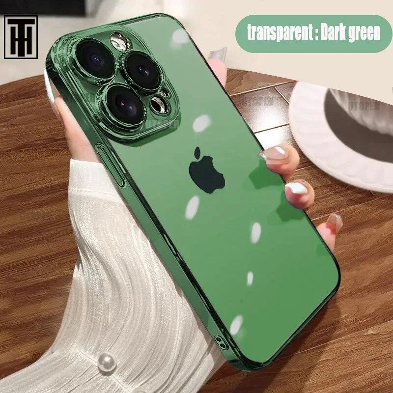 Luxury Transparent Primary Colours Phone Case For IPhone 15 14 11 12 13 14 Pro Max Mini XS X Plus Plating Frame Protective Cover