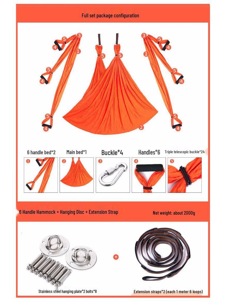 Aerial Yoga Hammock with 6 Handles - Non-Elastic Nylon for Studio Inversion Fitness