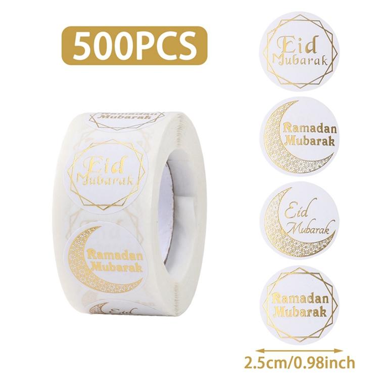 EID Mubarak 500pcs Roll Stickers Ramadan Kareem Gifts Packaging Seal Stickers Islam Muslim Festival Party Decor EID Gift Labels