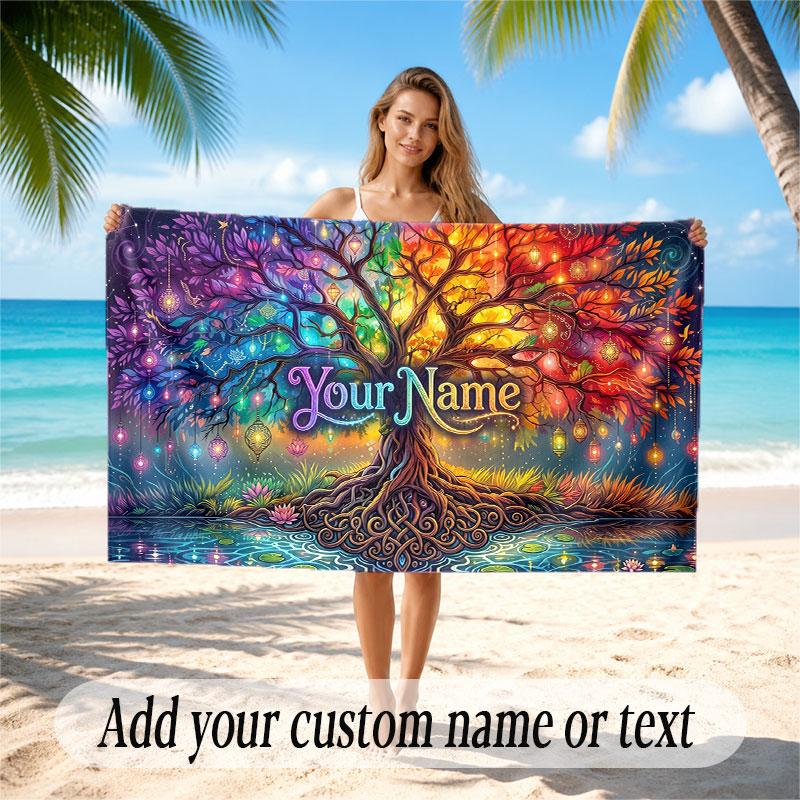 Tree of Life Theme Beach Towel Personalized Custom Name & Text Soft Quick Dry Beach Towel for Swimming Travel