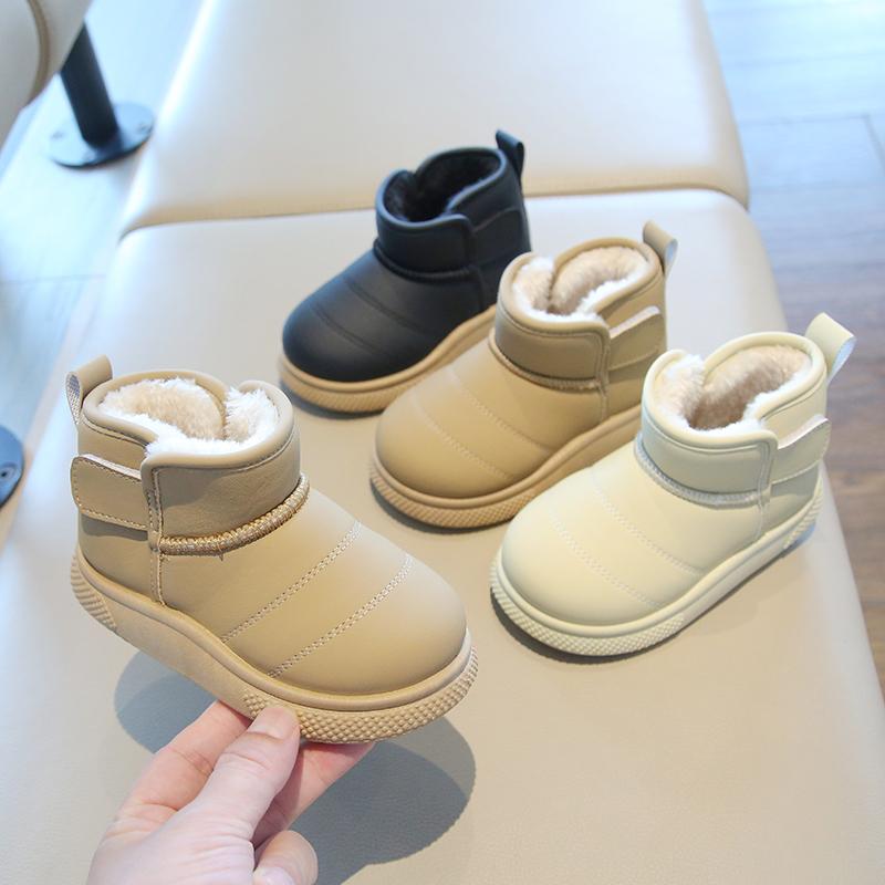 Children Snow Boots Concise Style Plush Chunky Winter Kids Short Boot Solid Color Slip-on Unisex Classic Boys Girls Shoes