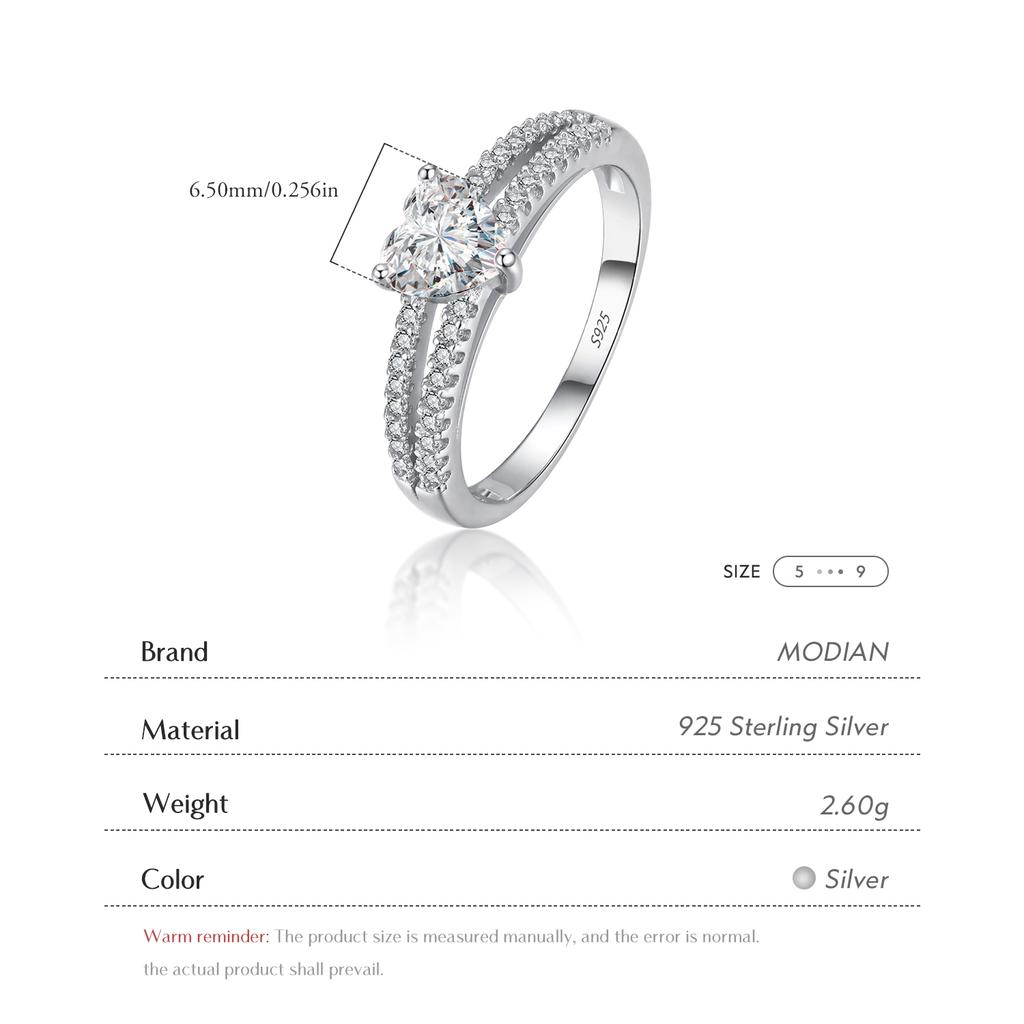 Modian Real 925 Silver Hearts Clear CZ Finger Rings For Women Romantic Double Line Wedding Statement Jewelry Gift