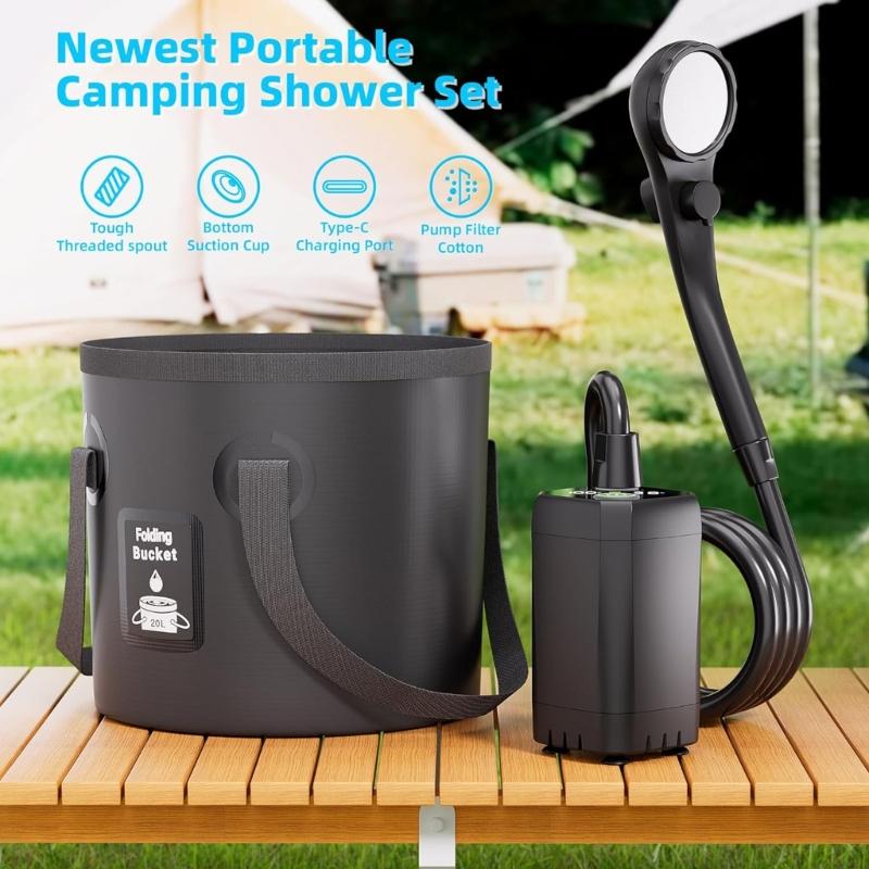 Lightweight Camping Shower Set With Nozzle And Foldable Water Bag For Backpacking Adventures