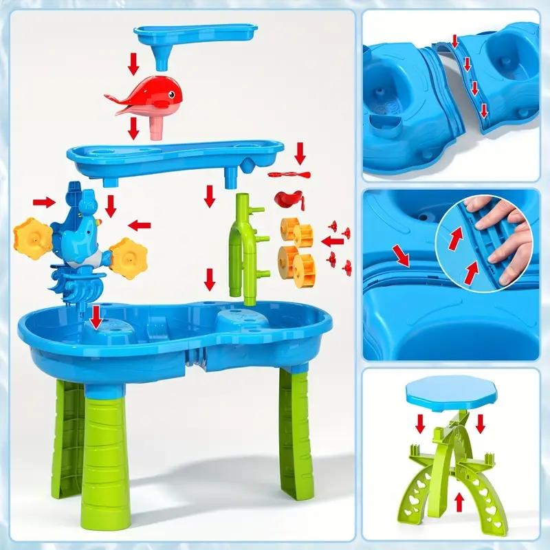 Kinder Strandtisch Wasserfall Spieltisch Wasserpark Wasserbecken Sandtisch Innen Außen Multifunktionales Strandspielzeug