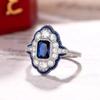 Retro Blue Rings Women Anniversary Evening Party Dazzling Cubic Zirconia CopperColor Elegant Lady's Ring Vintage Jewelry