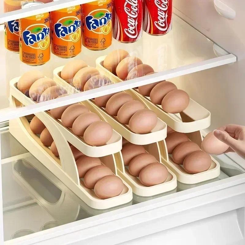 Egg Storage Box Automatic Scrolling Organizer boxes Household Large Capacity Dedicated Roll Egg Storage Rack kitchen acceesories