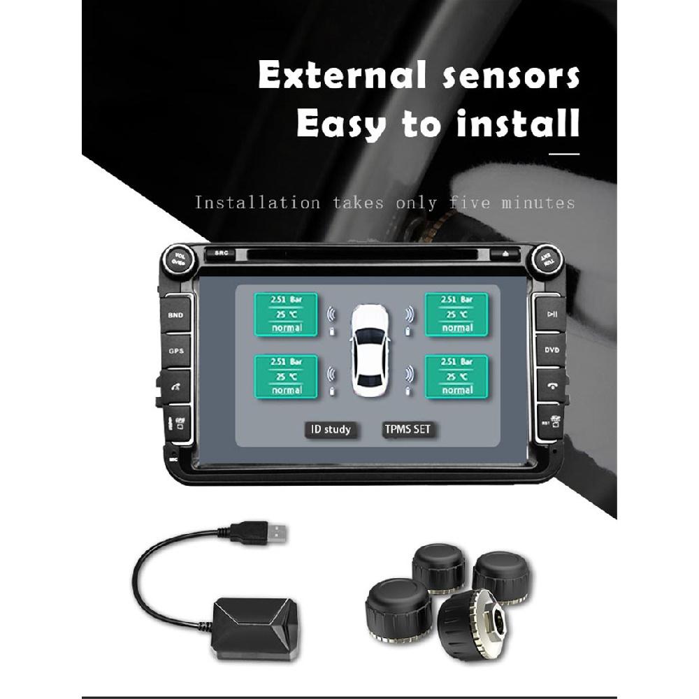 Car Tpms Usb Tire Pressure Monitor Alarm System 4 External Sensor For Android Car Dvd