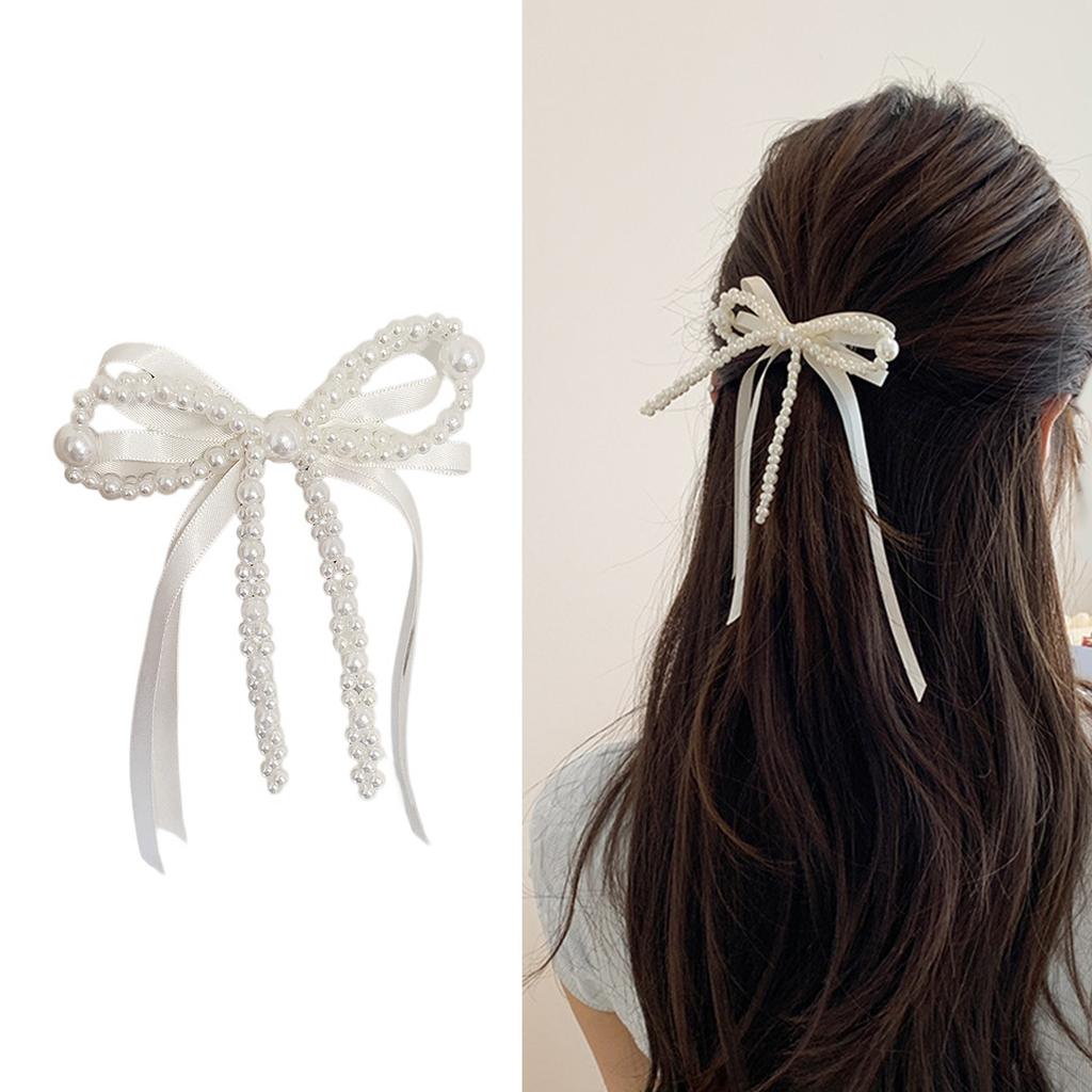 Sophisticated Pearls Bows Barrette Hairpieces For Parties And Everyday Use Elegant Hair Clip Versatile Hair Decoration