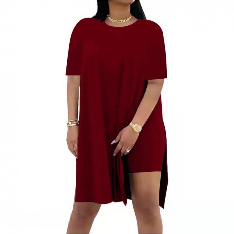 Summer 2025 Solid Color Loose Round Neck Short Sleeve Two-Piece Casual Set