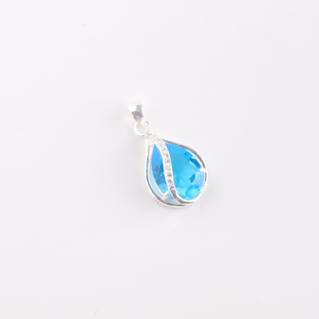 Swiss Blue Topaz Gemstone 925 Sterling Silver Jewelry Zircon Pendant For Girls CZP-7-12