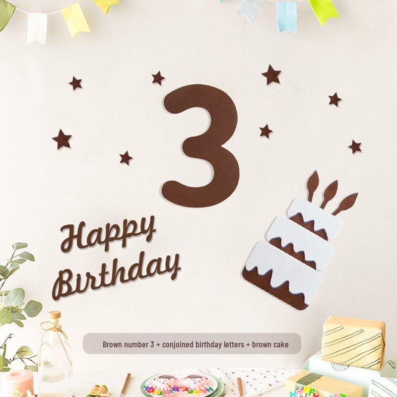 Minimalist Mori-Style Felt Happy Birthday Cake Wall Sticker for Baby's 1st Birthday Photo Props.