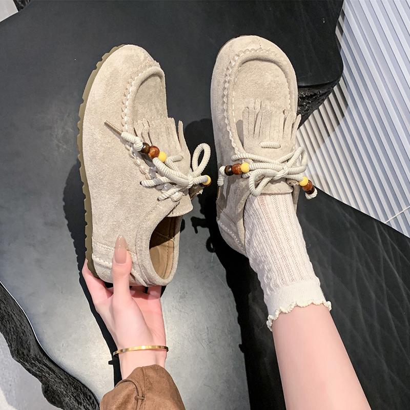 

2025 Новые Ретро Полная Сумка Обувь для Женщин Увеличенная Высота Внутри Не Устают Ноги Одинарная Обувь Женская Удар Одной Ногой Обувь Дуду 35 бежевый