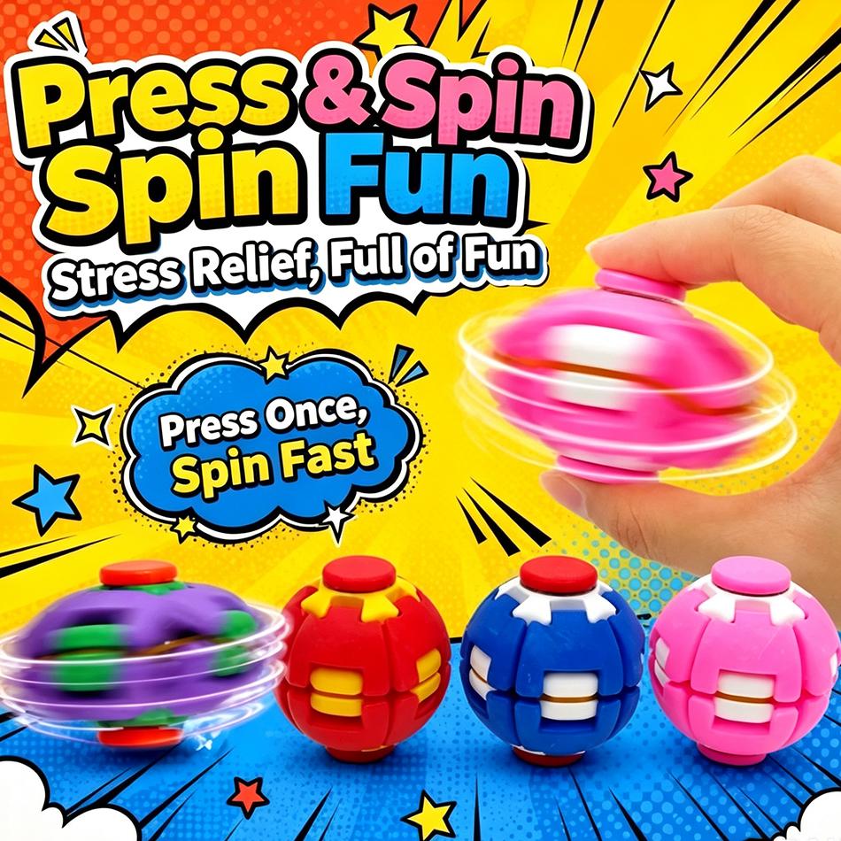 3D Printed Fingertip Press-To-Spin Fidget Ballone Click Deform Fidget Spinner Ball, Smooth Rotating Stress Relief Sensory In