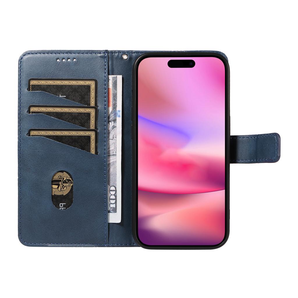 For iPhone 16 Case PU Leather Protective Geometric Line Phone Cover Wrist Strap