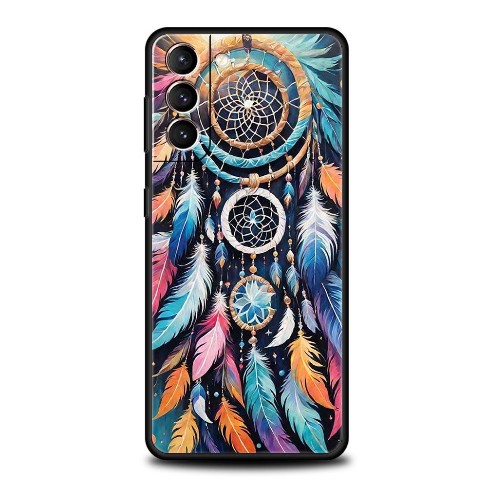 Cute Mandala Dreamcatcher Phone Case For Samsung Galaxy S26 Ultra S25 Plus S24 FE S23 S22 5G S21 S20 Cover Black Soft
