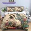 Siamese Cat and Plants Pattern Bedding Home Decoration Birthday Gift (1 * Duvet Cover + 2 * Pillowcase, Without Core)