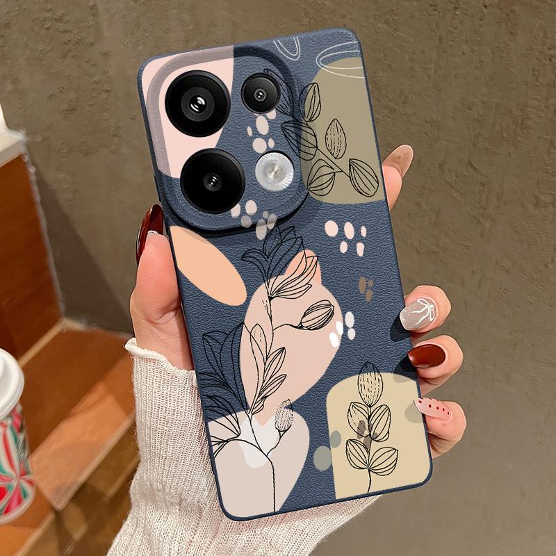 

Простой растительный цветочный принт TPU матовая кожа текстура тонкий чехол для телефона Xiaomi 13T Pro Poco X6 M6 Pro Redmi Note 14 Pro 13 12 11 мягкий противоударный чехол Redmi Note 14 Pro+ 5G синий
