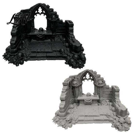 Miniature Puppet Scene Setting Gothic Ruin Skull Altar Table Ornaments 3D Printed Broken Chapel Castle Ruins Diorama Props Halloween Spooky Desktop