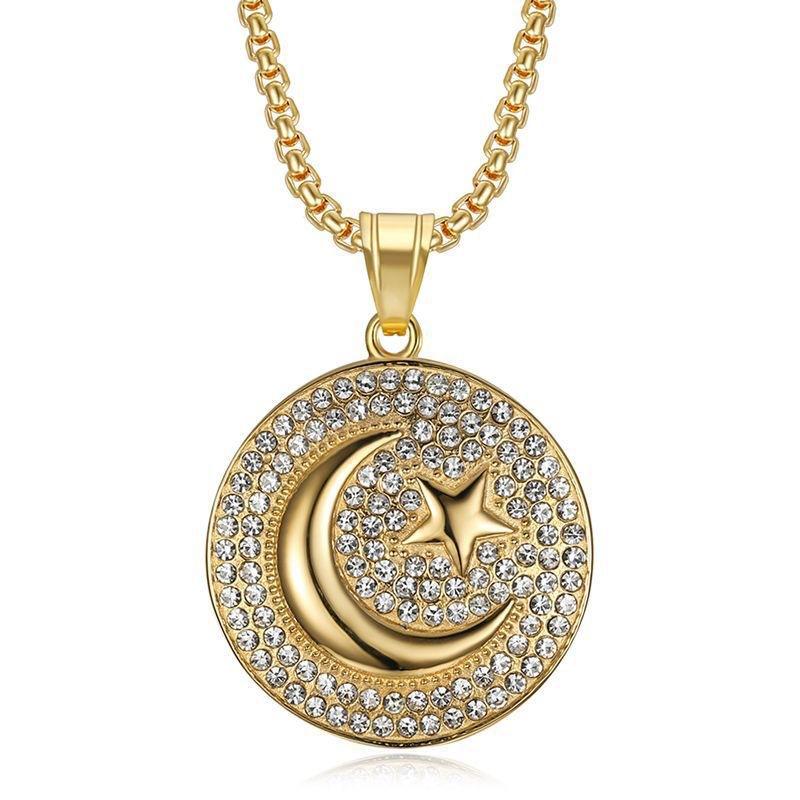 

Турецкие Звезды Луна Подвеска Ожерелье Хип-Хоп Нержавеющая Сталь PVD Золотое Покрытие Мужские Украшения для Вечеринки Подарок 60cm золотой