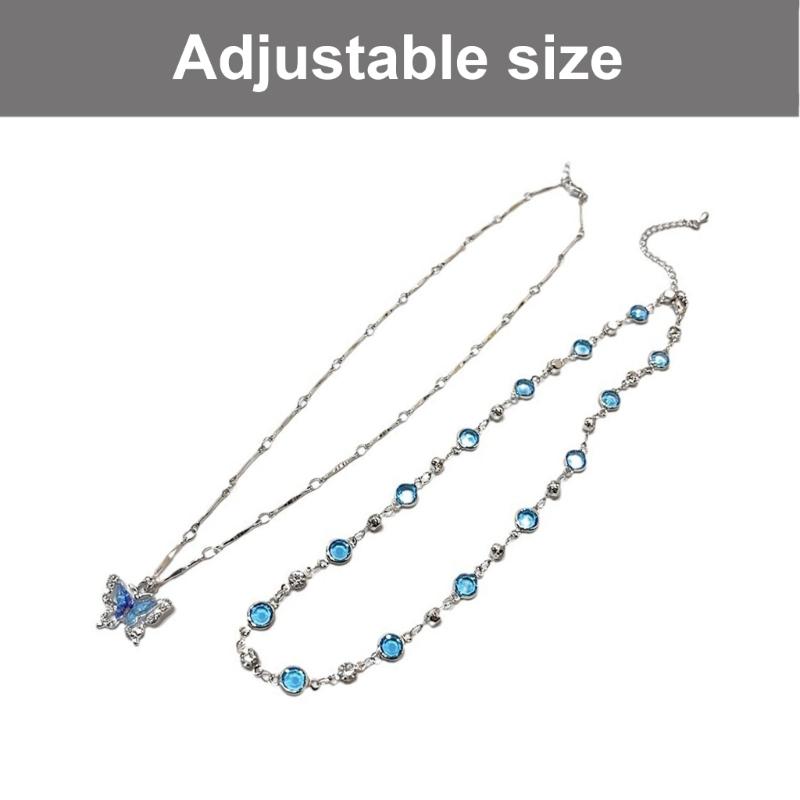 Elegant Blue Crystal Butterfly Necklace Handmade Neckchain Adjustable Length Clavicle Chain Accessory for Everyday Wear