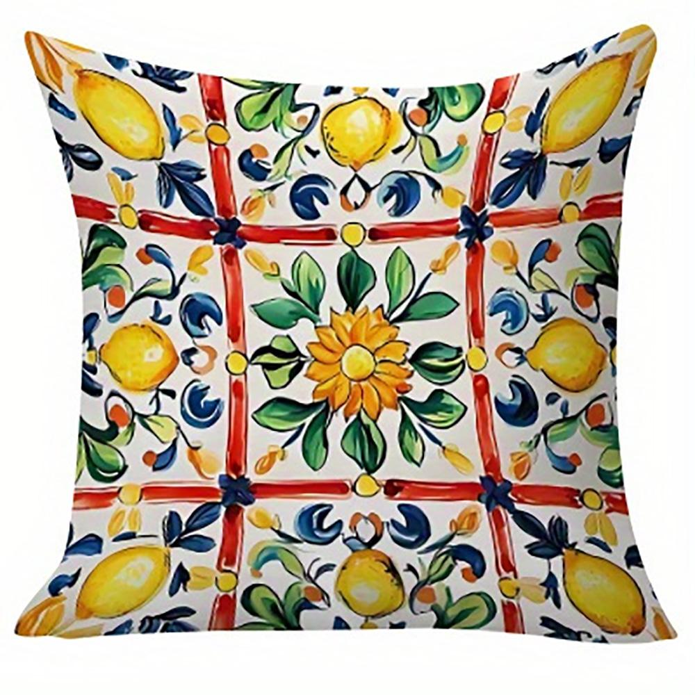 1/4pcs 2D Flat- Bohemian Sicilian Lemon Floral Throw Pillow Cover Home farmhouse outdoor decoration cushion cover